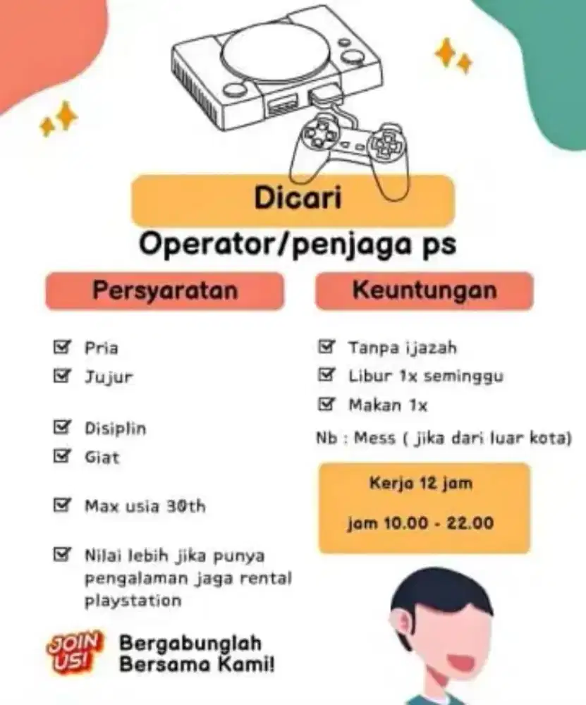 Lowongan Pekerjaan Operator Jaga Rental Playstation Kediri