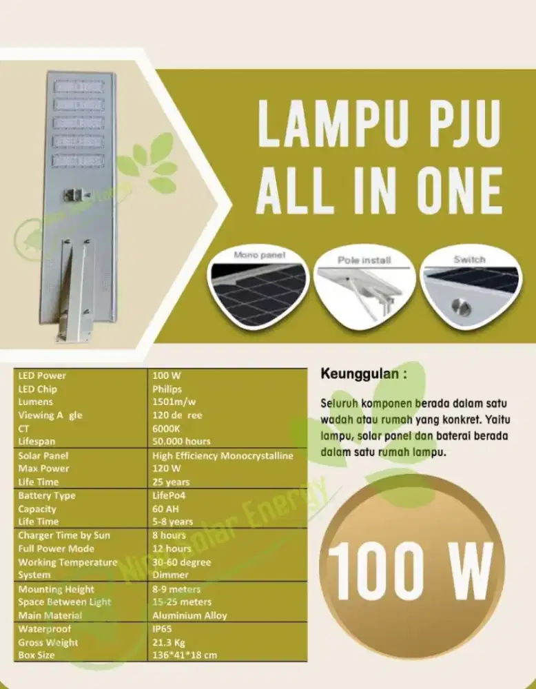 JUAL LAMPU PJU TENAGA SURYA ALL IN ONE 100 W