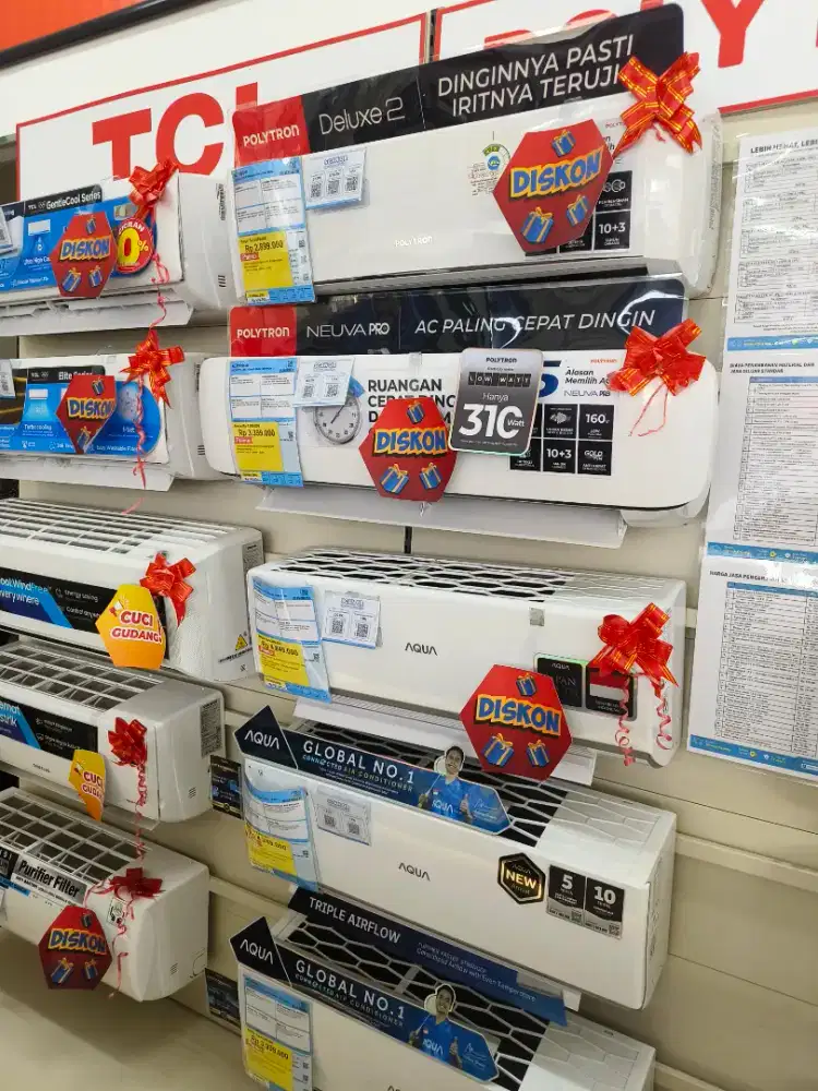 cicilan AC Polytron 1/2 pk gratis pemasangan