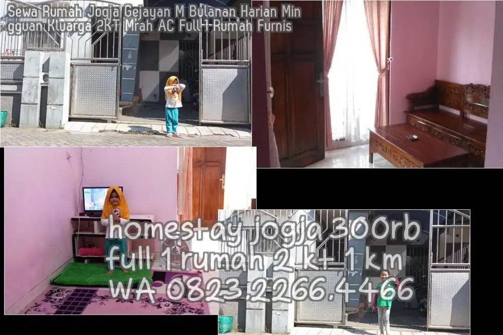 Sewa Rumah Jogja Gejayan M Bulanan Harian Mingguan Kluarga 2KT Mrah AC