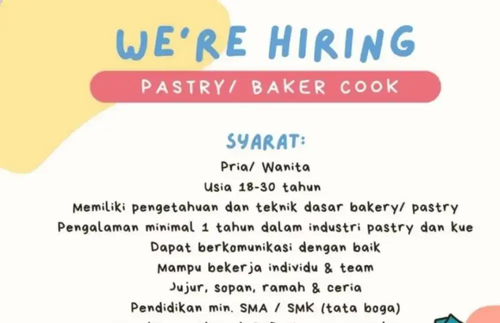 Lowongan Pastry baker
