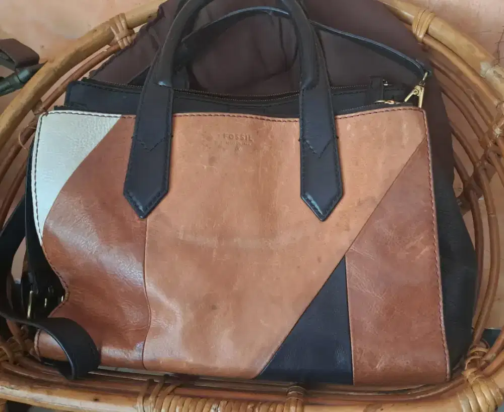 Tas Fossil Patchwork Blackbrown Leather wanita