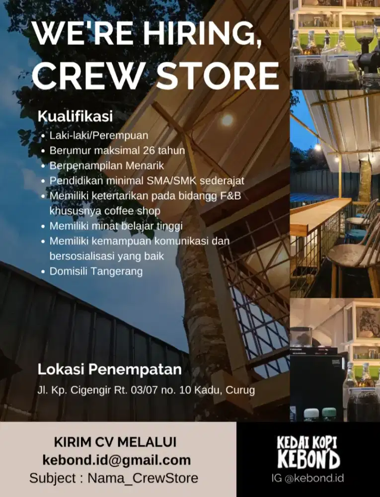 Dibutuhkan Crew Store Kedai Kopi