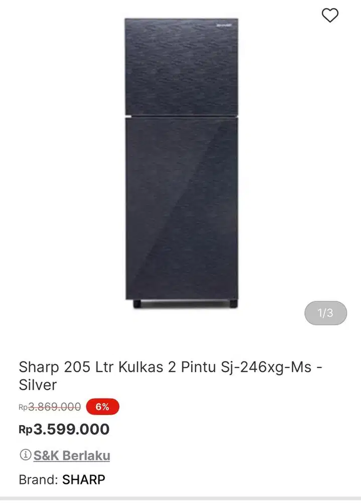 sj-246 silver kulkas sharp 2 pintu