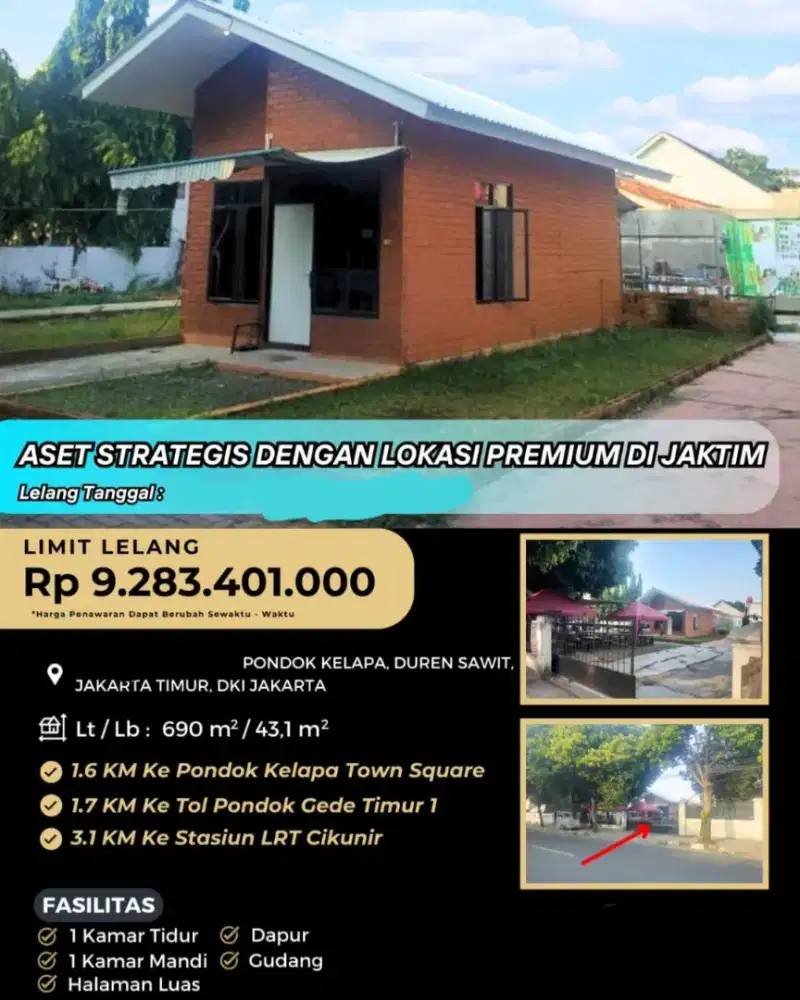 Dijual Rumah Usaha Pondok Kelapa Duren Sawit