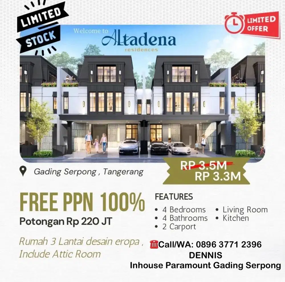 Rumah 3 Lantai Desain Eropa Klasik di Gading Serpong Promo Free PPN