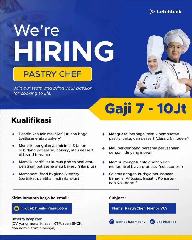 Dibutuhkan Segera Pastry Chef