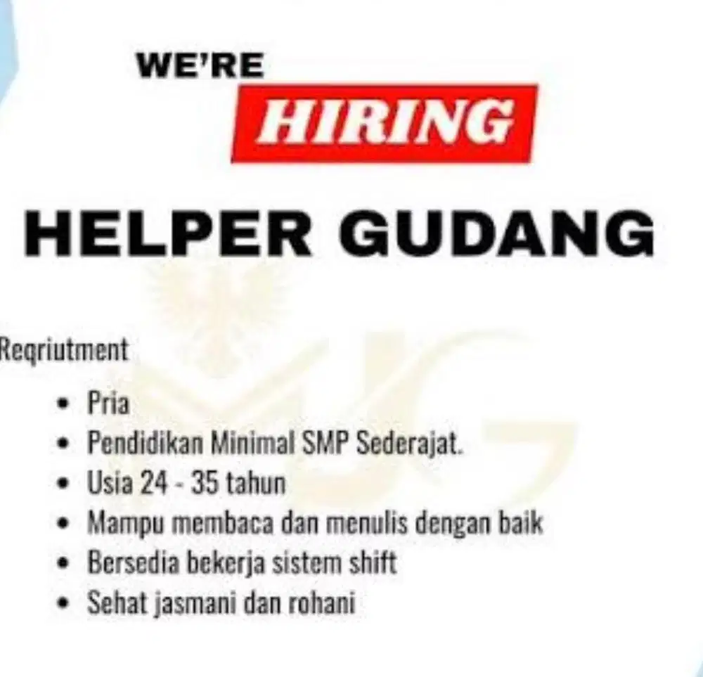 Dibutuhkan helper gudang dan toko