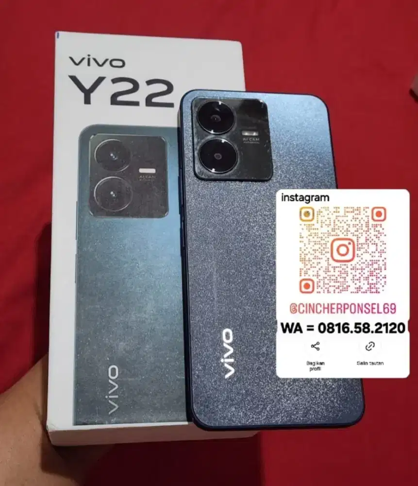 Jual hp bekas siap pakai Vivo y22 6/128 fullset original