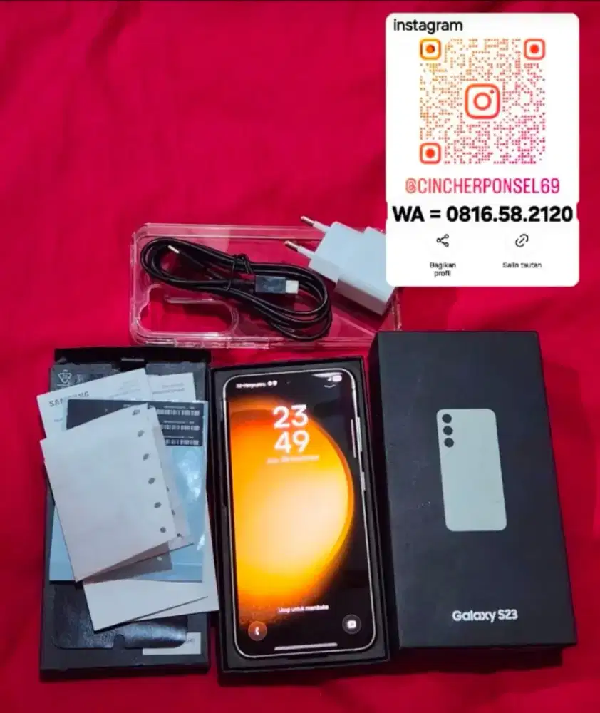 Jual hp tangan pertama Samsung s23 8/256 istimewa likenew free adaptor
