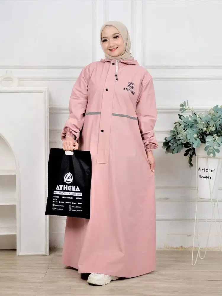mantel gamis kancing  ready pink dan cream