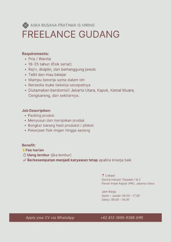 FREELANCE PACKING & GUDANG HARIAN