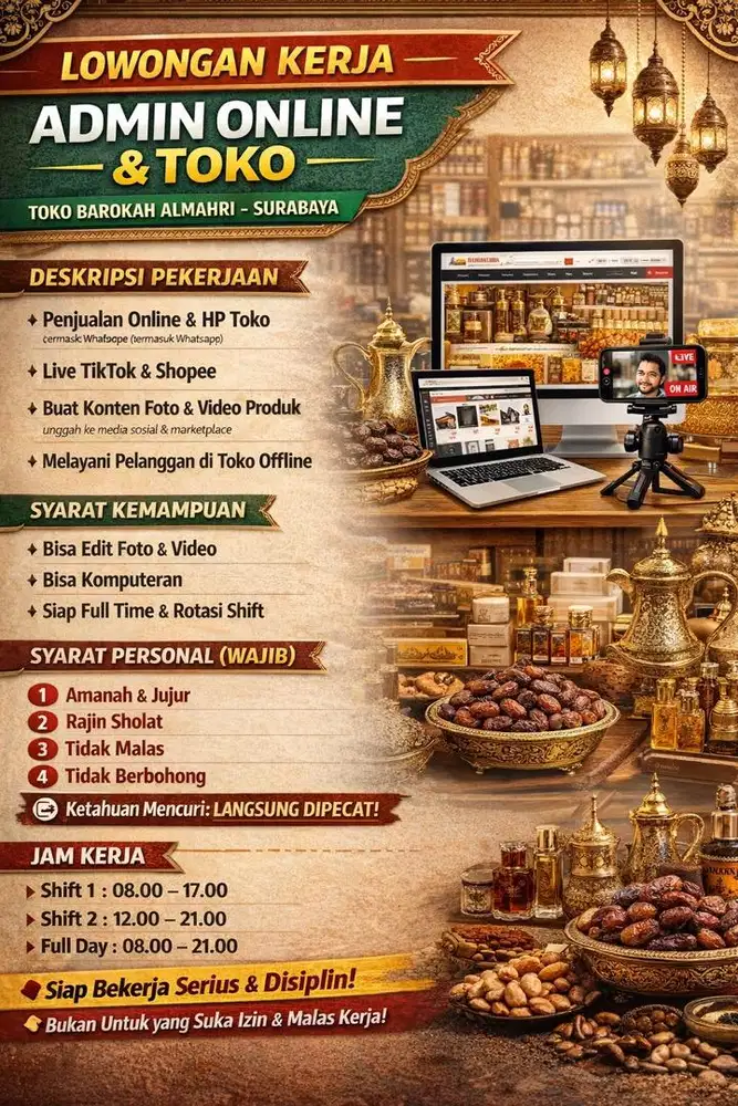 Dicari pekerja perempuan atau pria untuk admin online