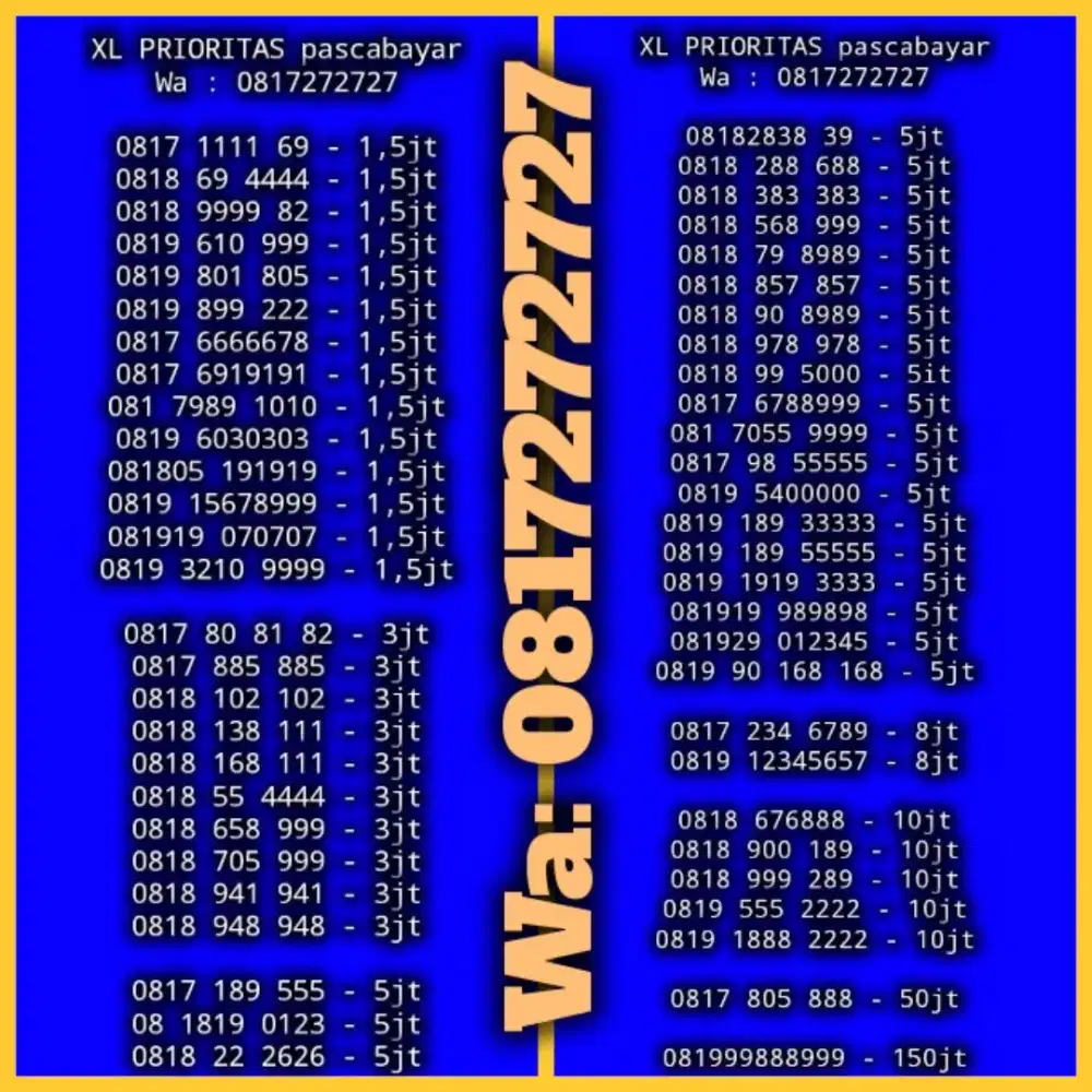 NOMOR CANTIK KOLEKSI XL PRIORITAS PASCABAYAR