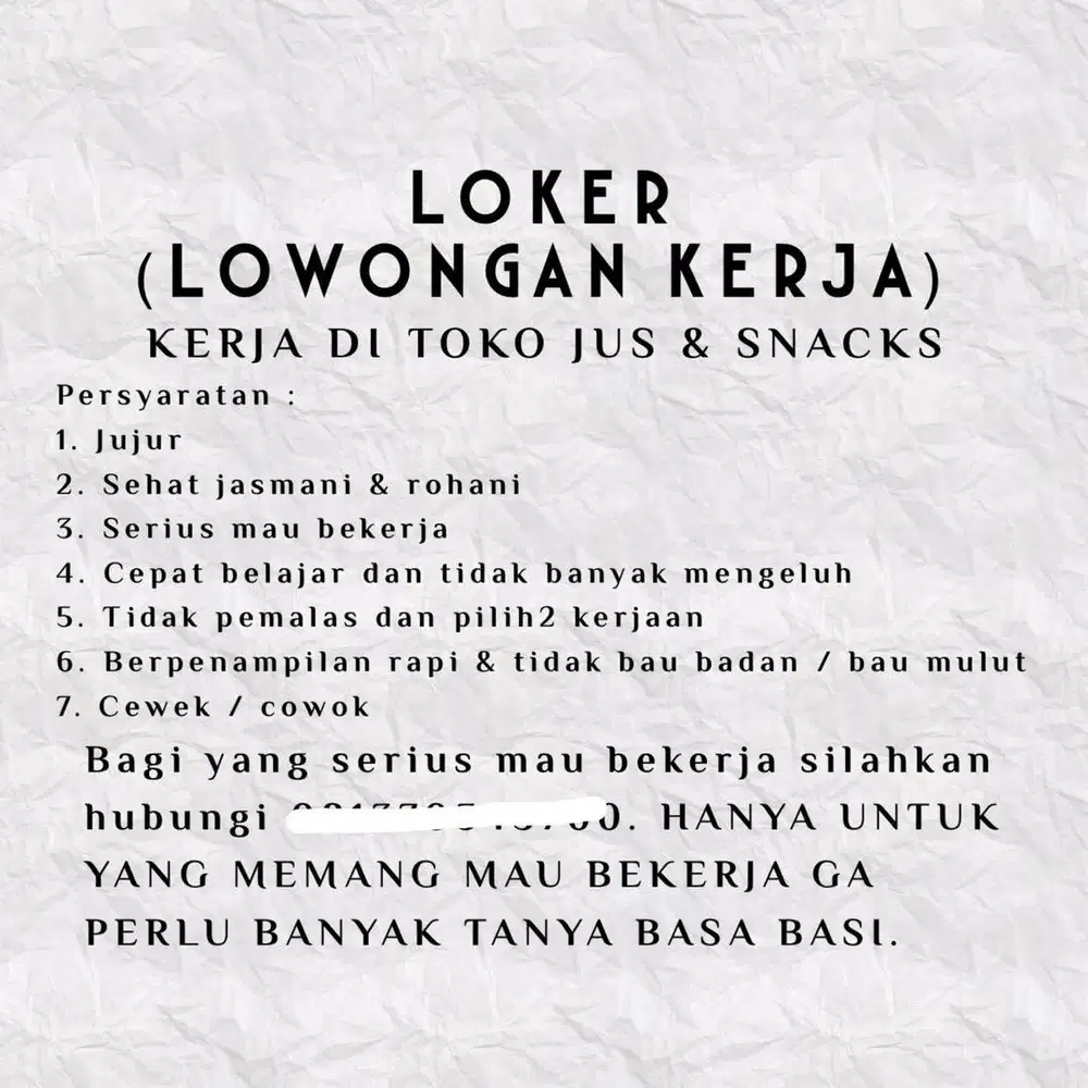 Lowongan Kerja Toko Jus & Snacks