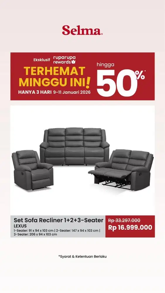 Jual sofa set recline promo awal tahun