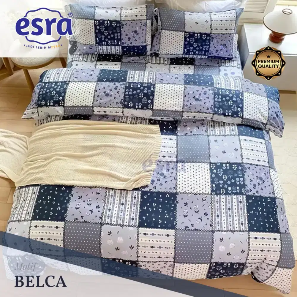 Seprei set katun patchwork premium warna biru