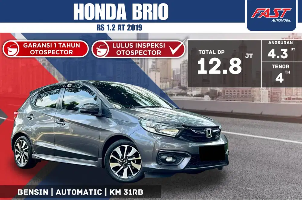 HONDA BRIO RS 2019 1.2 AT NEW MODEL LOW KM.31RB & PAJAK PANJANG