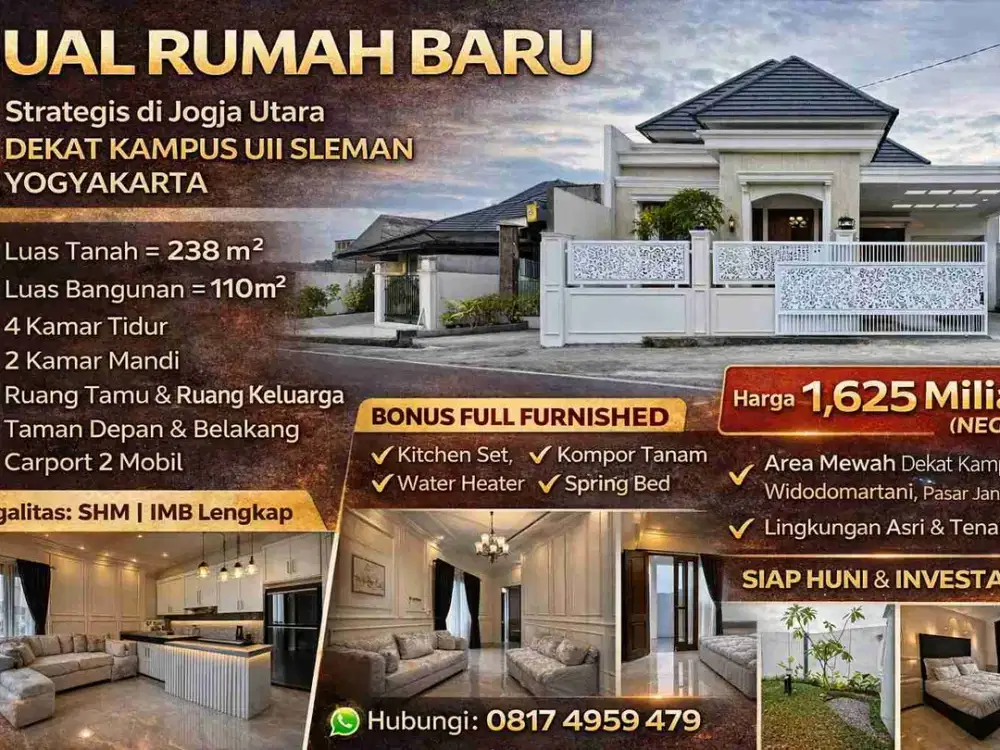 JARANG ADA! RUMAH BARU DEKAT UII – LT 238 m² HARGA NEGO