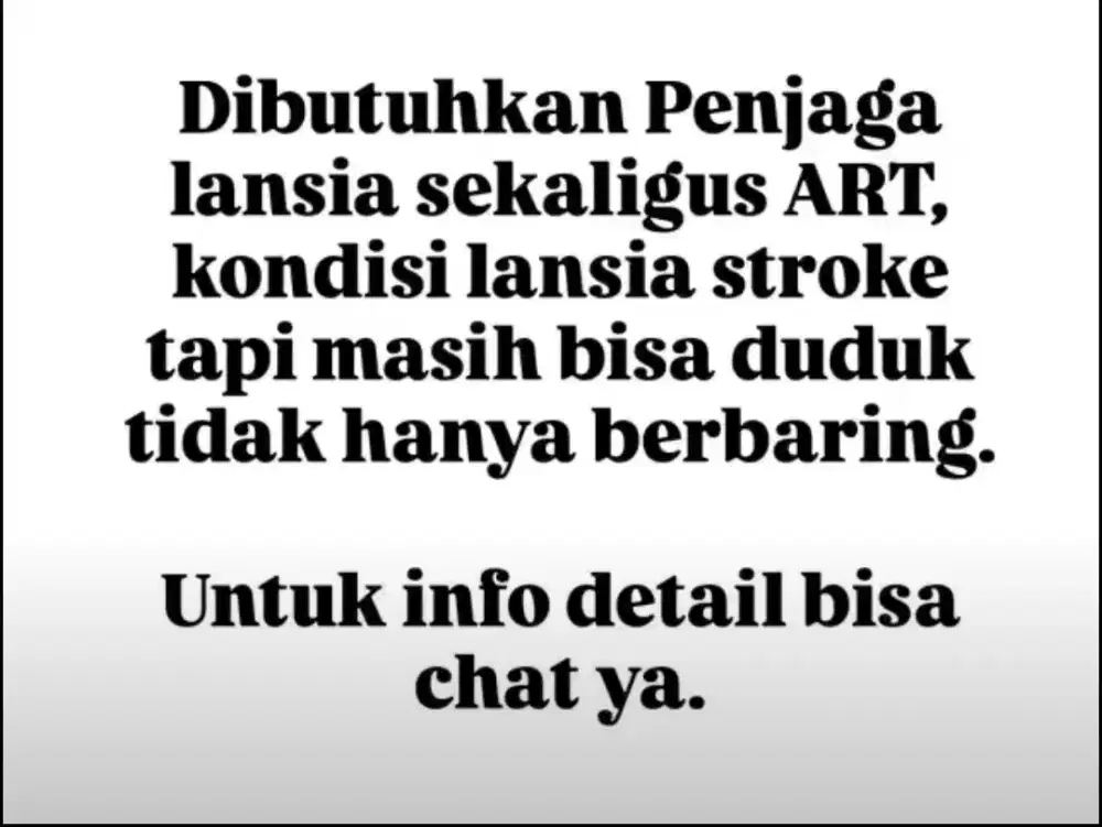 DIBUTUHKAN PENJAGA LANSIA (KHUSUS WANITA)