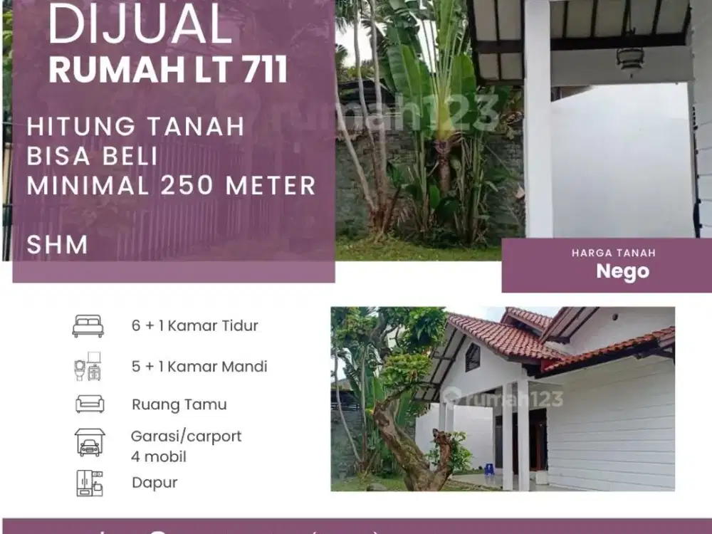 Rumah 711m di Pangkalan Jati Cinere Depok, Hitung Tanah , Bisa minimal 250m