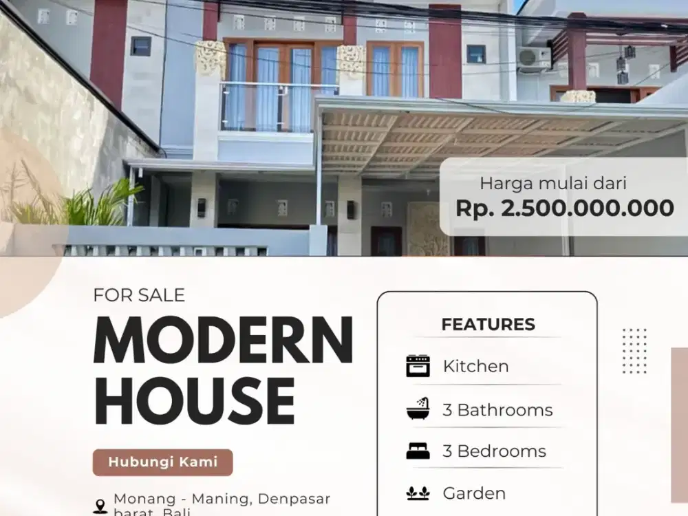 For Sale  Rumah modern lantai 2 minimalis denpasar barat daerah monang maning