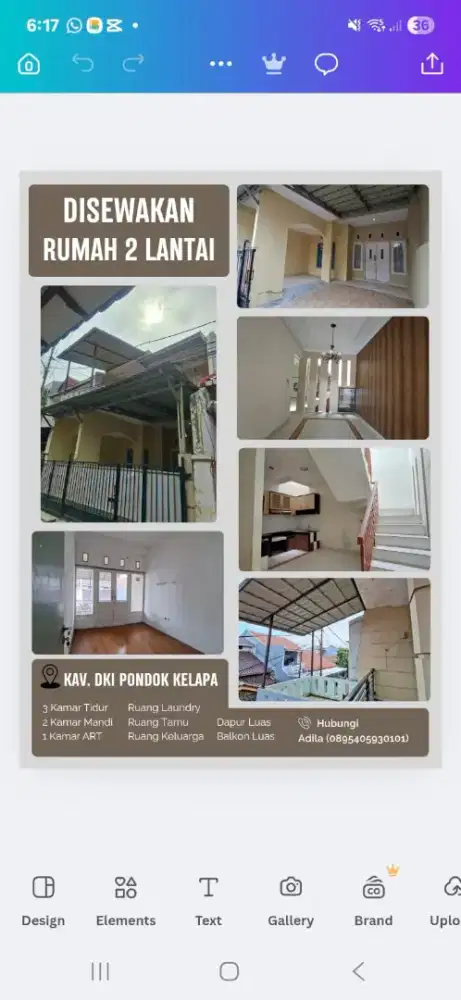 Disewakan rumah 2 lantai di pondok kelapa
