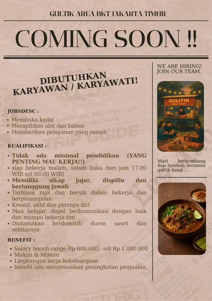 LOWONGAN KERJA JAGA KEDAI MAKANAN