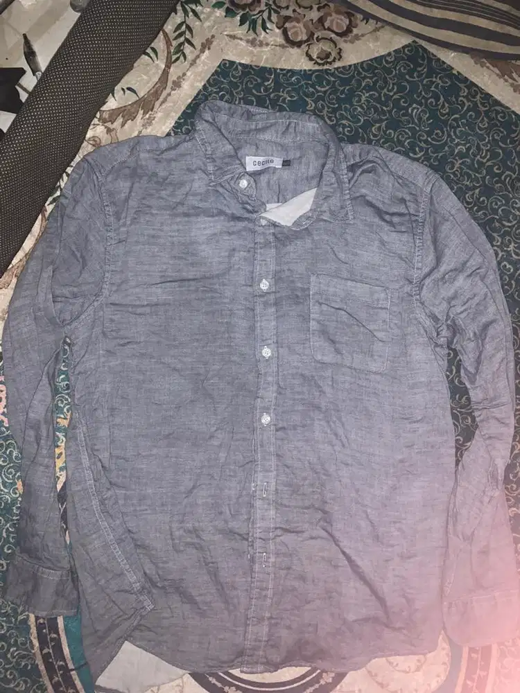 Kemeja pria lengan panjang biru