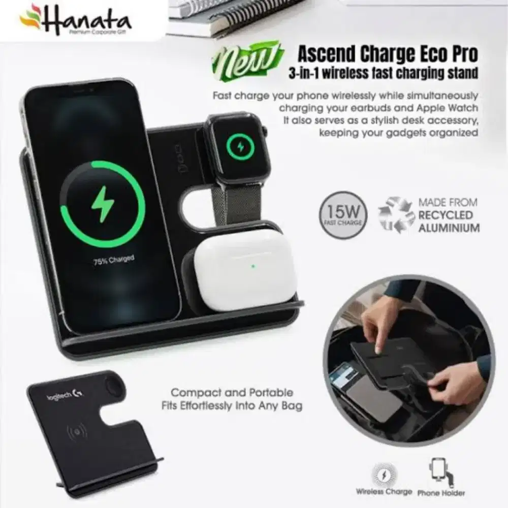 Ascend Charge Pro Eco - 3in1 wireless charger (HP, smartwatch, earpod)