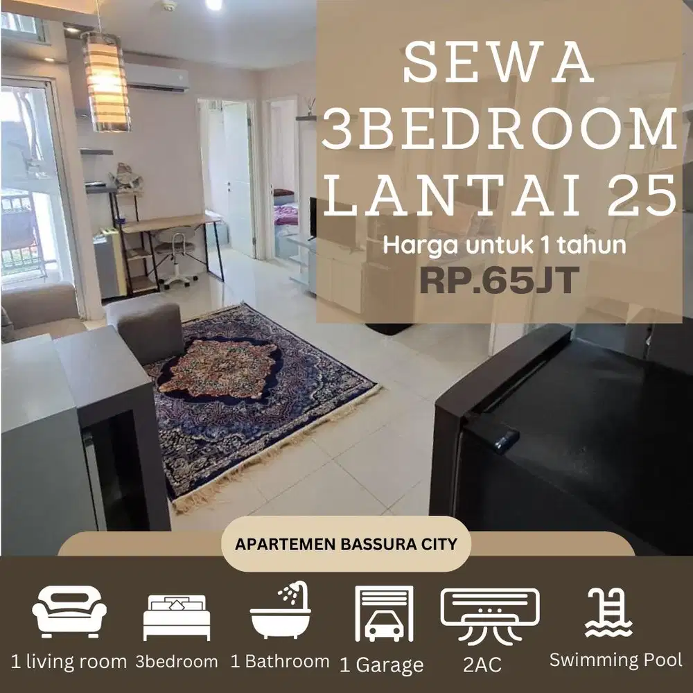 Sewa 3 kamar full furnished samping mall apartemen bassura city