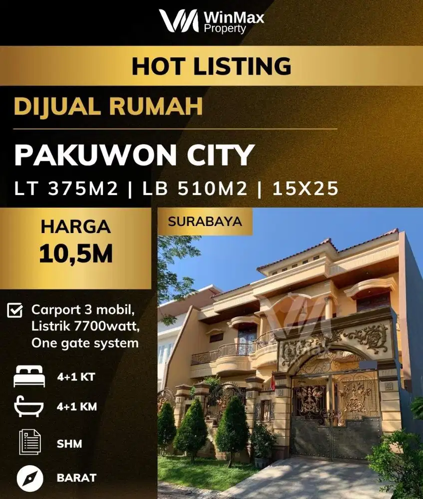 Dijual rumah 2,5 lantai terawat pakuwon city villa royal sby timur