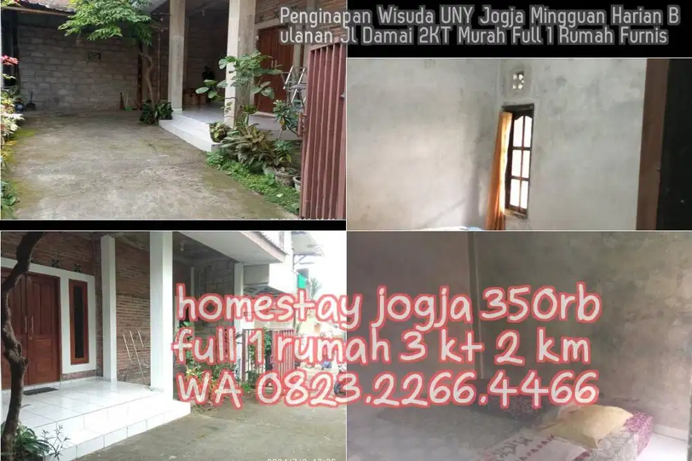 Penginapan Wisuda UNY Jogja Mingguan Harian Bulanan Jl Damai 2KT Murah