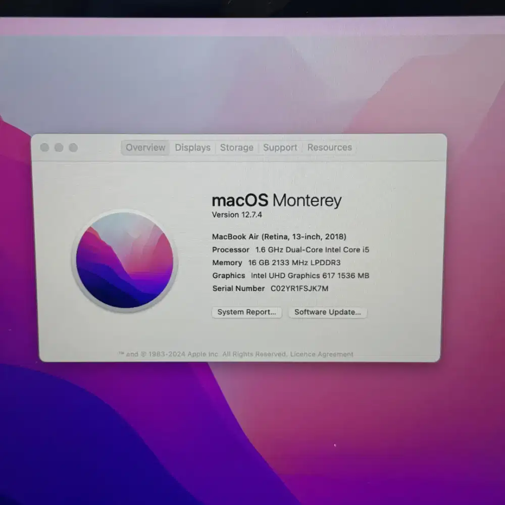 Macbook Air 2018 layar 13 Inch Ram 16 Ssd 256 lengkap full grey i5