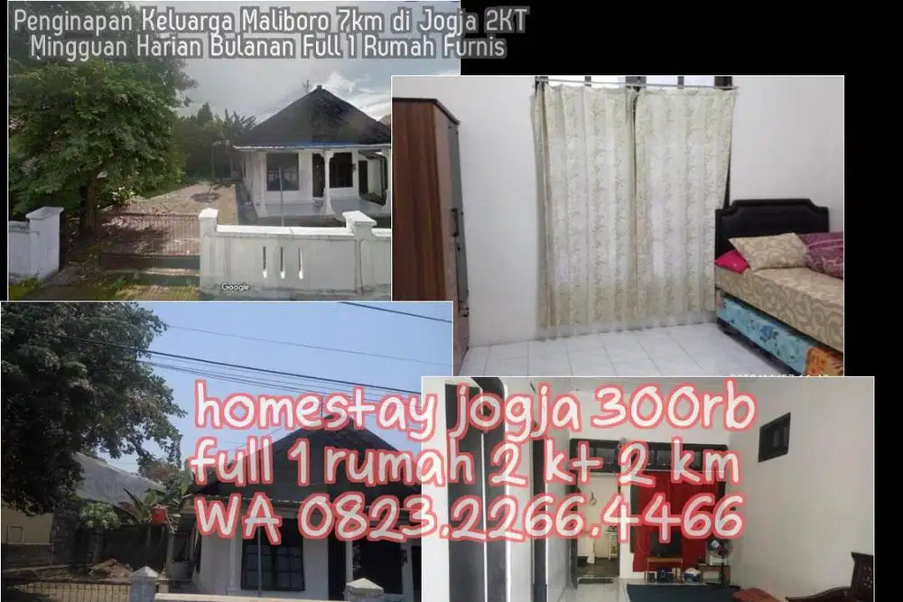 Penginapan Keluarga Maliboro 7km di Jogja 2KT  Mingguan Harian Bulanan