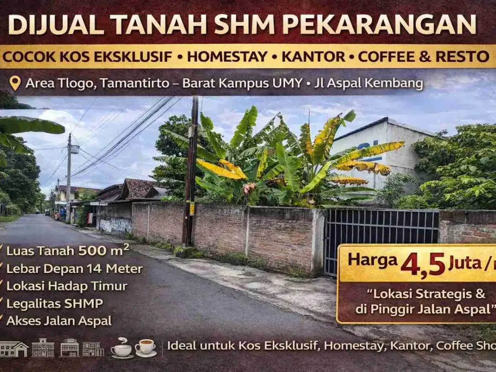 INVESTOR MASUK! TANAH KOMERSIAL 500 m² TEPI JALAN ASPAL – BARAT UMY