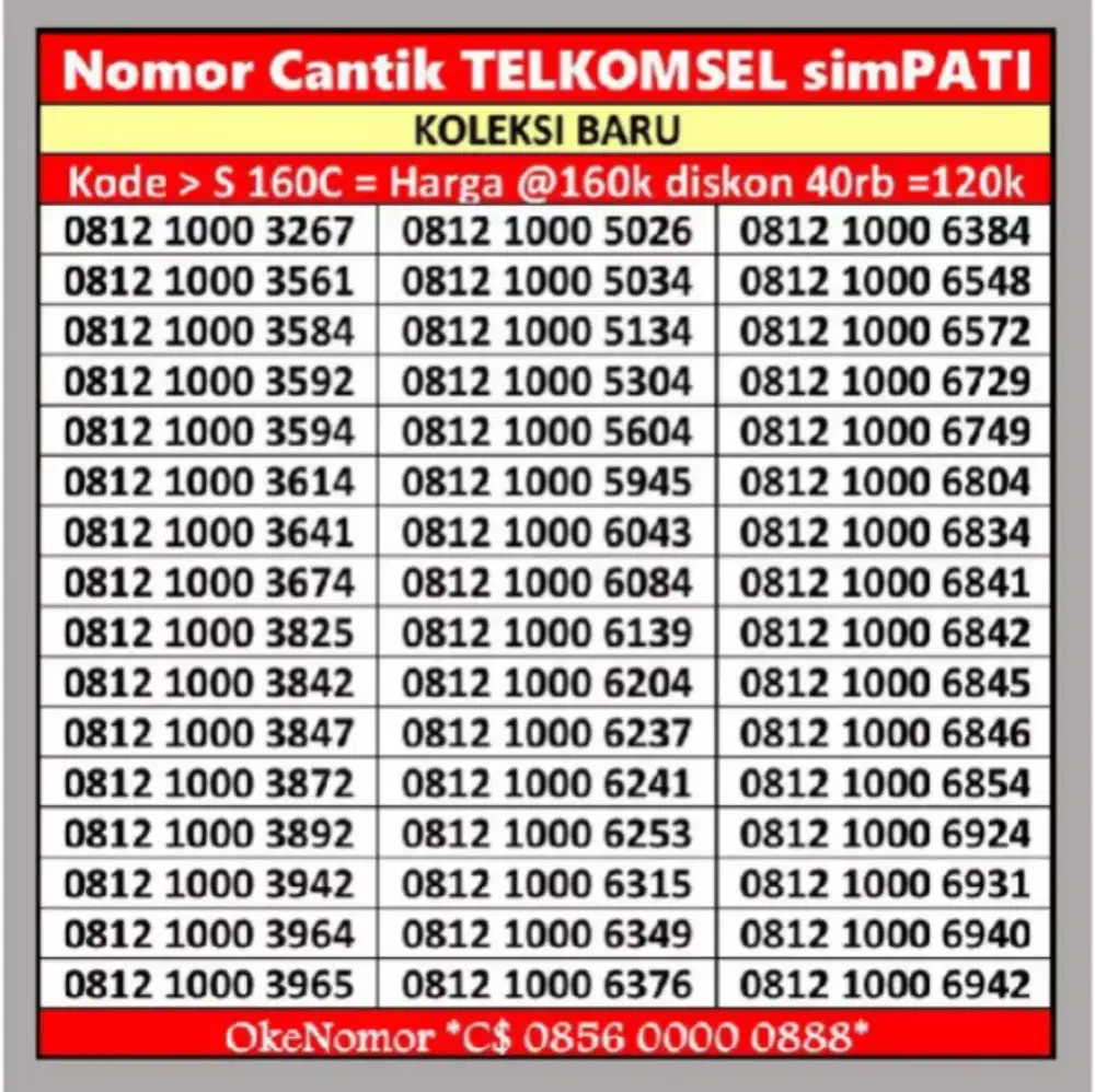Cek Nomor Cantik Simpati 4G LTE 1000 2000 dengan harga Rp100.000