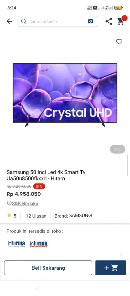 Samsung TV 50 Inc  bisa cicilan tanpa dp pakai indodana paylater