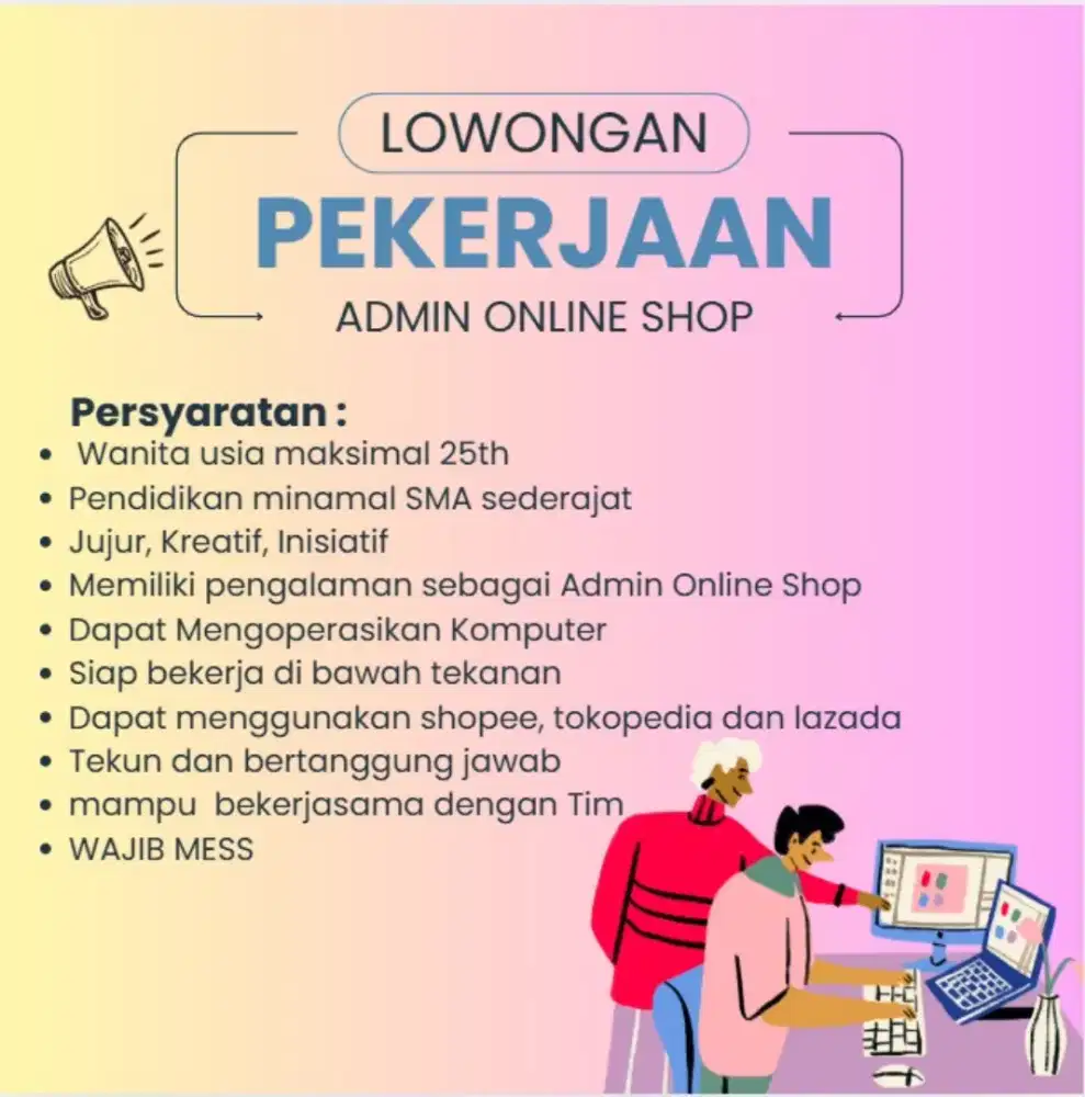 LOWONGAN ADMIN ONLINE SHOP