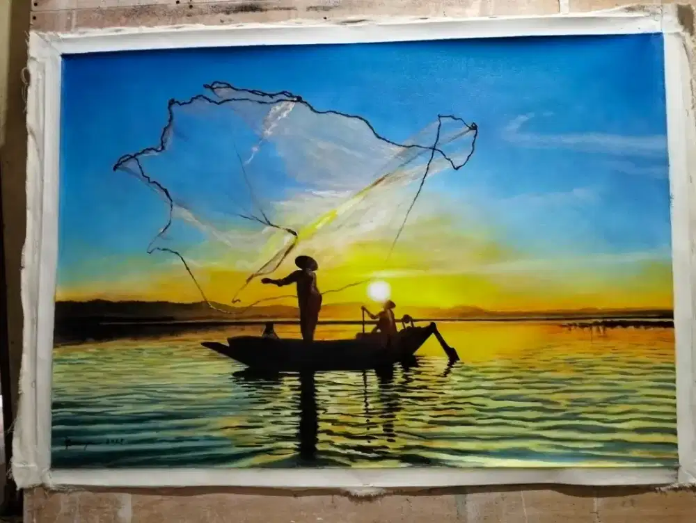 Dijual lukisan kanvas pemandangan 90x130 cm