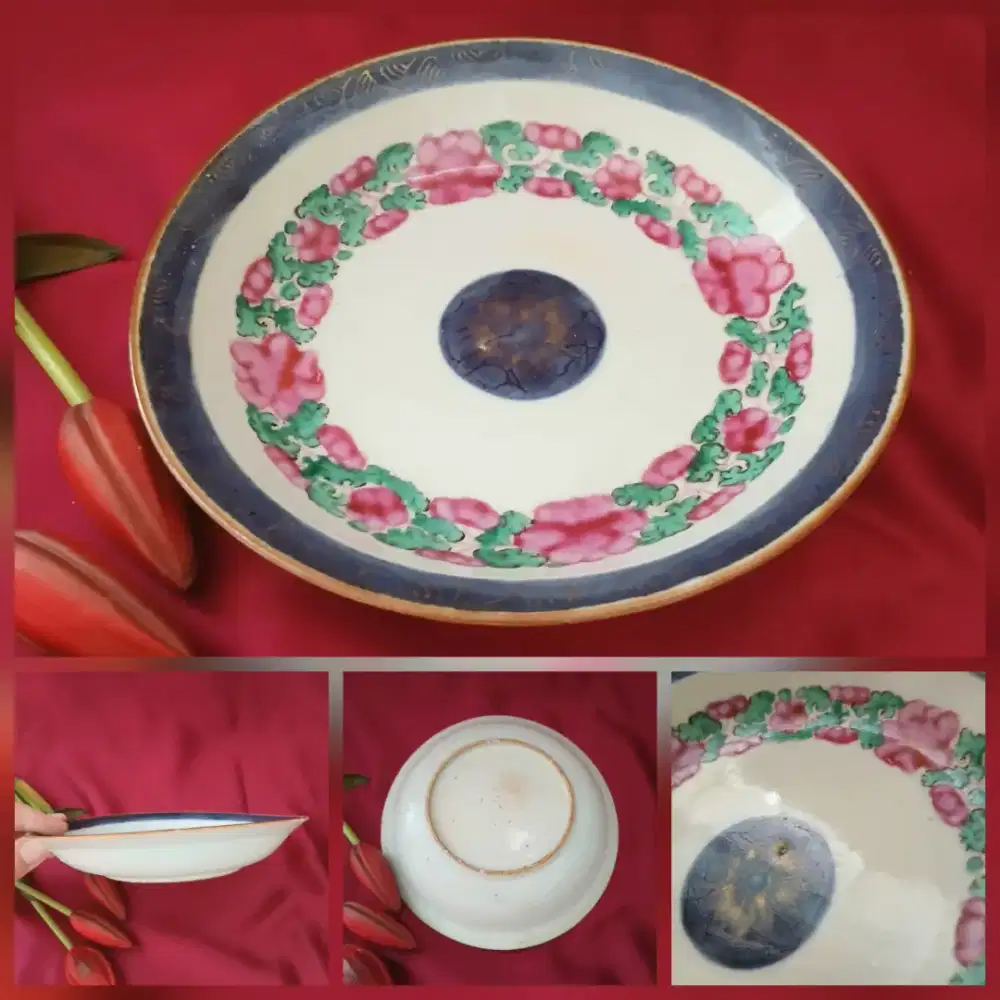 Piring keramik klasik koleksi antik, handmade, lukisan tangan