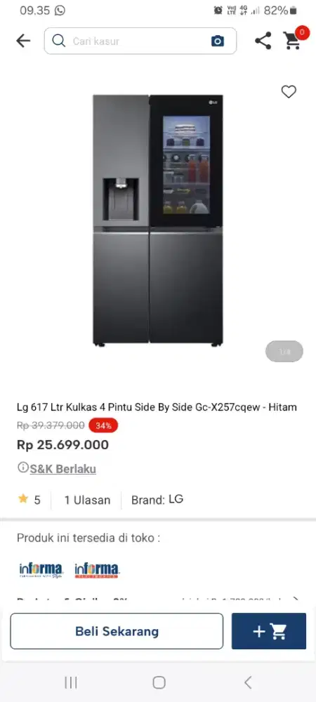 PROMO KREDIT LG 617 LTR KULKAS 4 PINTU SBS
