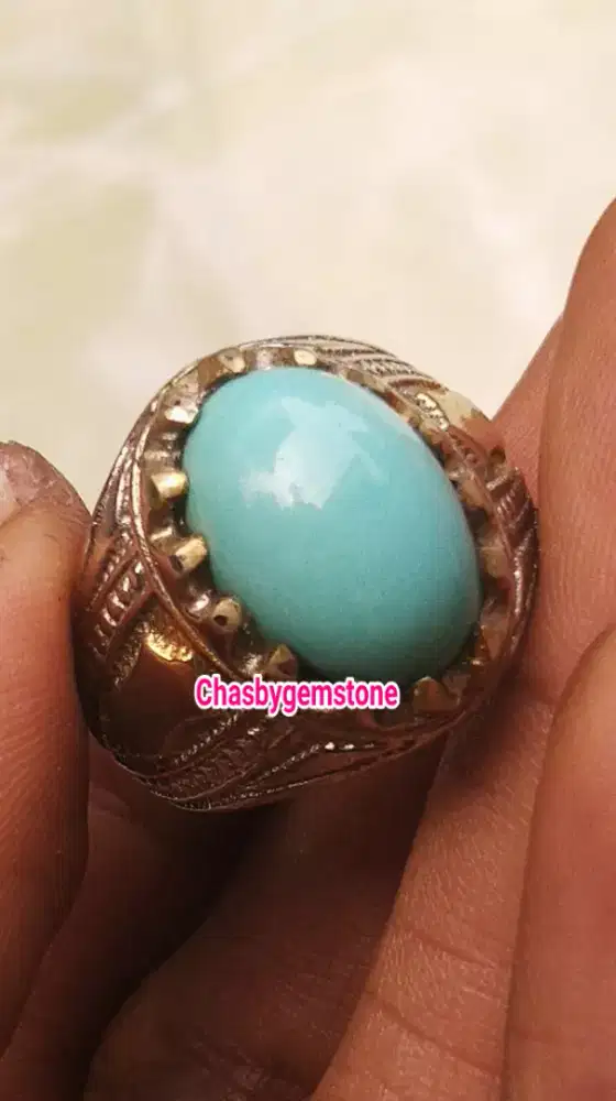 Batu Pirus Persia Biru polos mulus-Cincin batu Pirus Persia biru polos