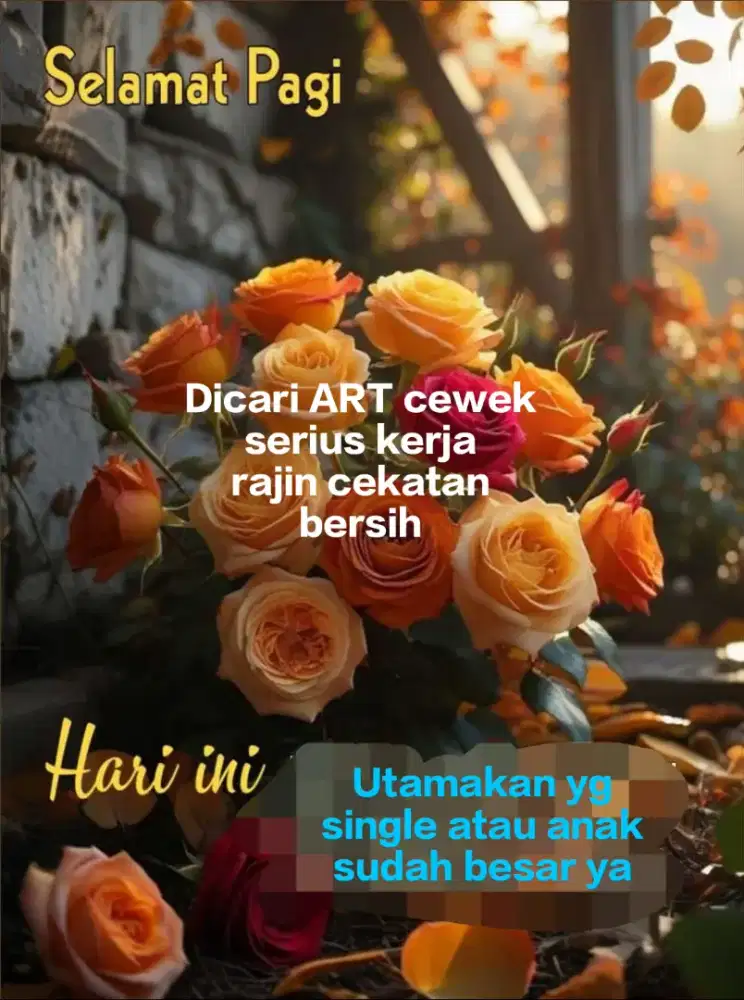 Dibutuhkan ART Cewek Nginap serius kerja