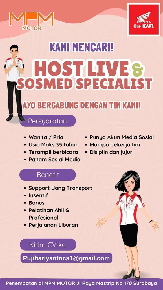 DICARI KANDIDAT TERBAIK HOST LIVE & SOSIAL MEDIA SPECIALIST