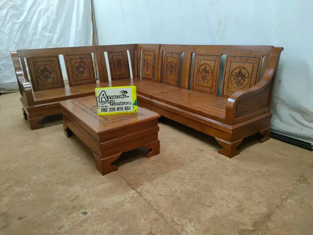 Kursi tamu sudut minimalis full kayu jati