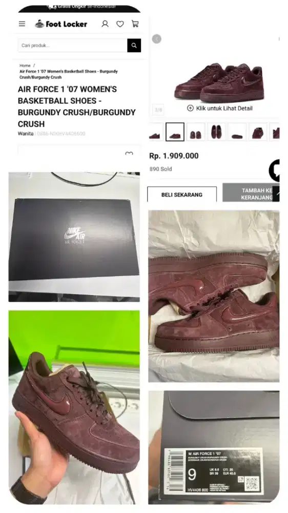 Sepatu Air Force 1 '07 Womens Burgundy Crush