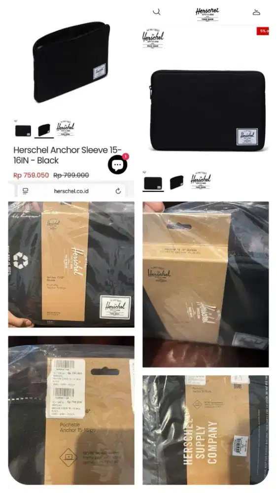 Tas Herschel Anchor Sleeve 15-16in Black