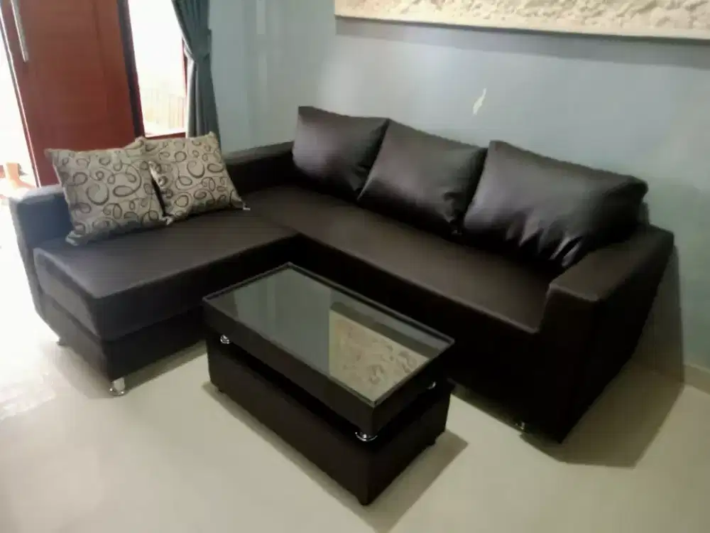 Sofa L selonjor putus depan +meja (maulida sofa)