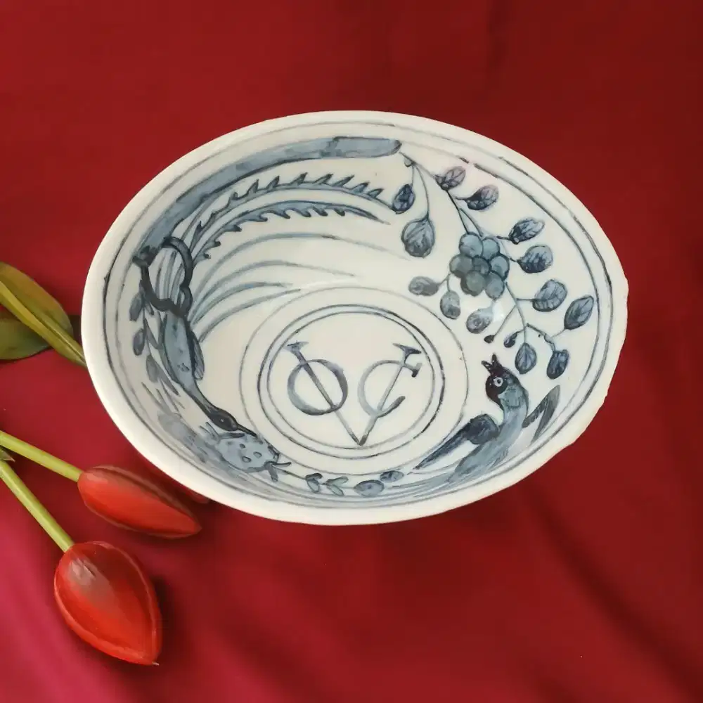 Mangkuk keramik lukisan burung, handmade, lukisan tangan